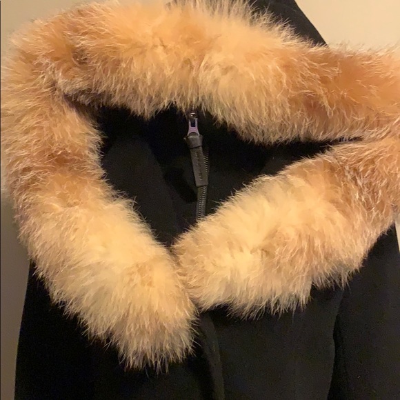 Mackage Black Mila cashmere blend real fur hood trim wool jacket size medium - Picture 7 of 8